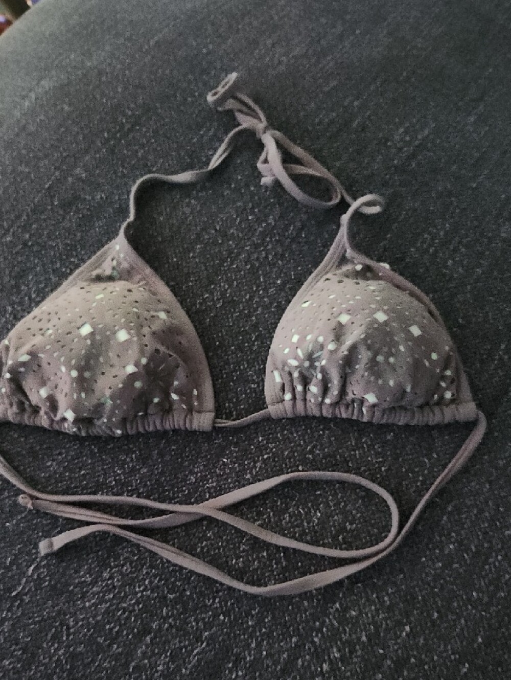 Xhilaration Light Taupe Triangle Bikini Top with Metallic Silver Accents - Picture 3 of 10